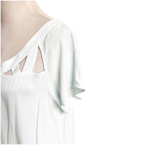 Maeve Cutout Short Sleeve Blouse Light Blue Size Small Deep V Neck Rayon Dressy - Picture 4 of 8